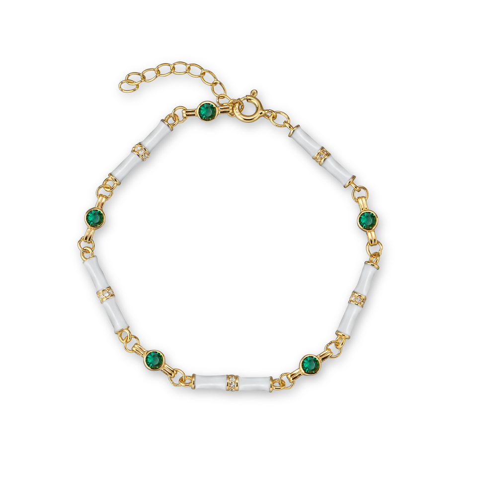 Oval Shaped Emerald Bracelet with Round Diamonds | Lee Michaels Fine Jewelry
