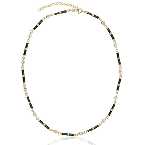 Marlowe Green Enamel Necklace with White Topaz