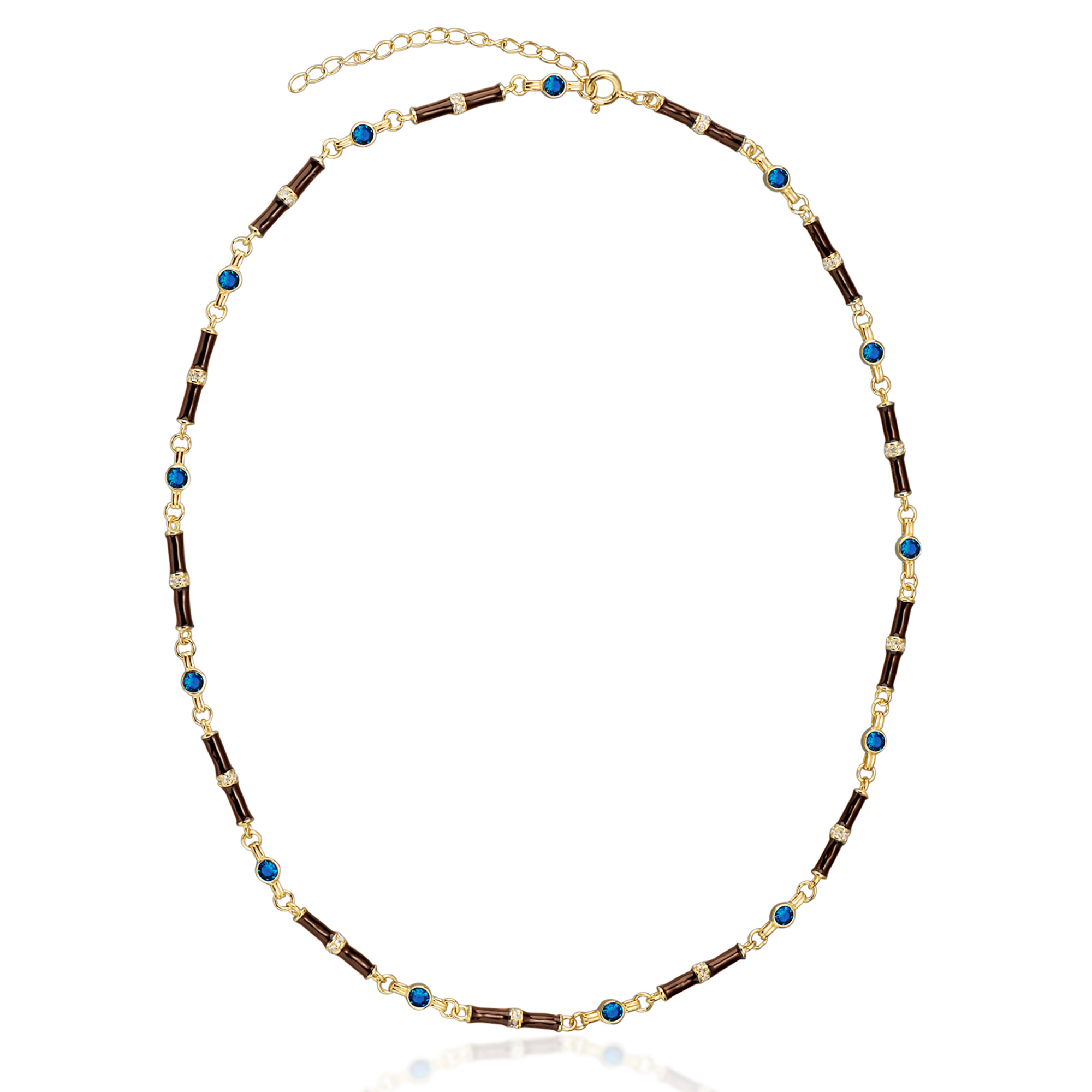 Marlowe Brown Enamel Necklace with Sapphire Blue Stone