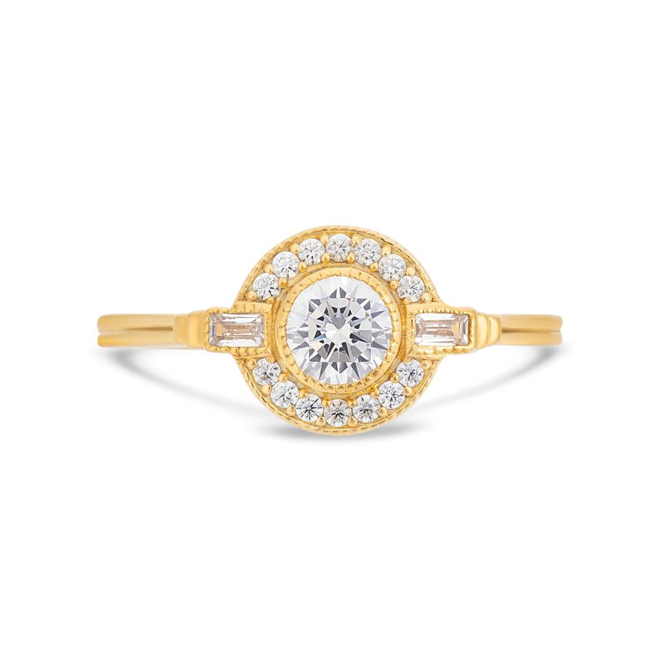 PACK: Gold Round Art Deco Halo Ring