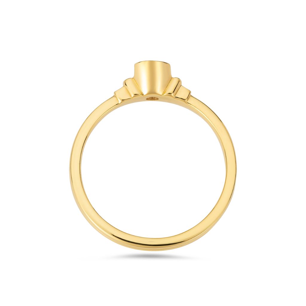 Deco brilliant cut solitaire diamond ring in yellow gold