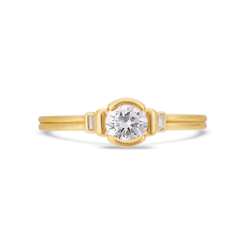 PACK: Gold Deco Brilliant Cut Solitaire Ring