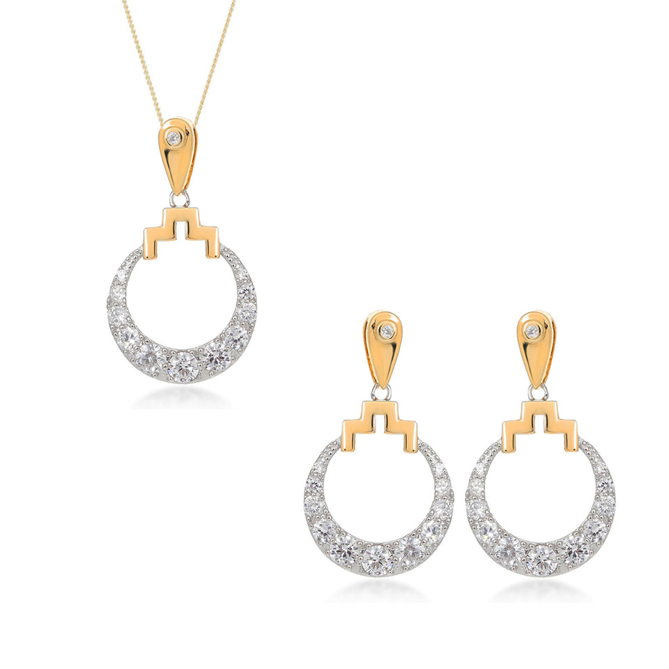 Bianca pendant and earring set in gold