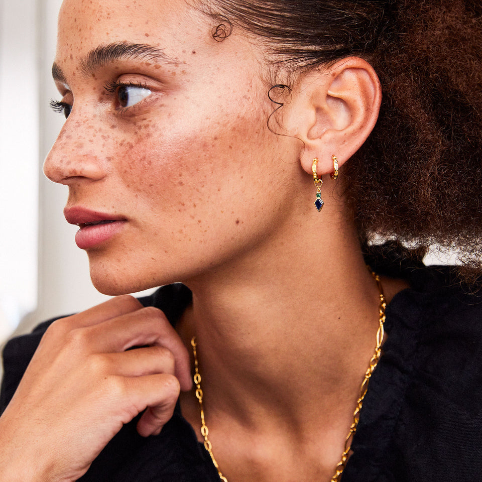 Frances Gold Hoop Earrings + Shield Charms