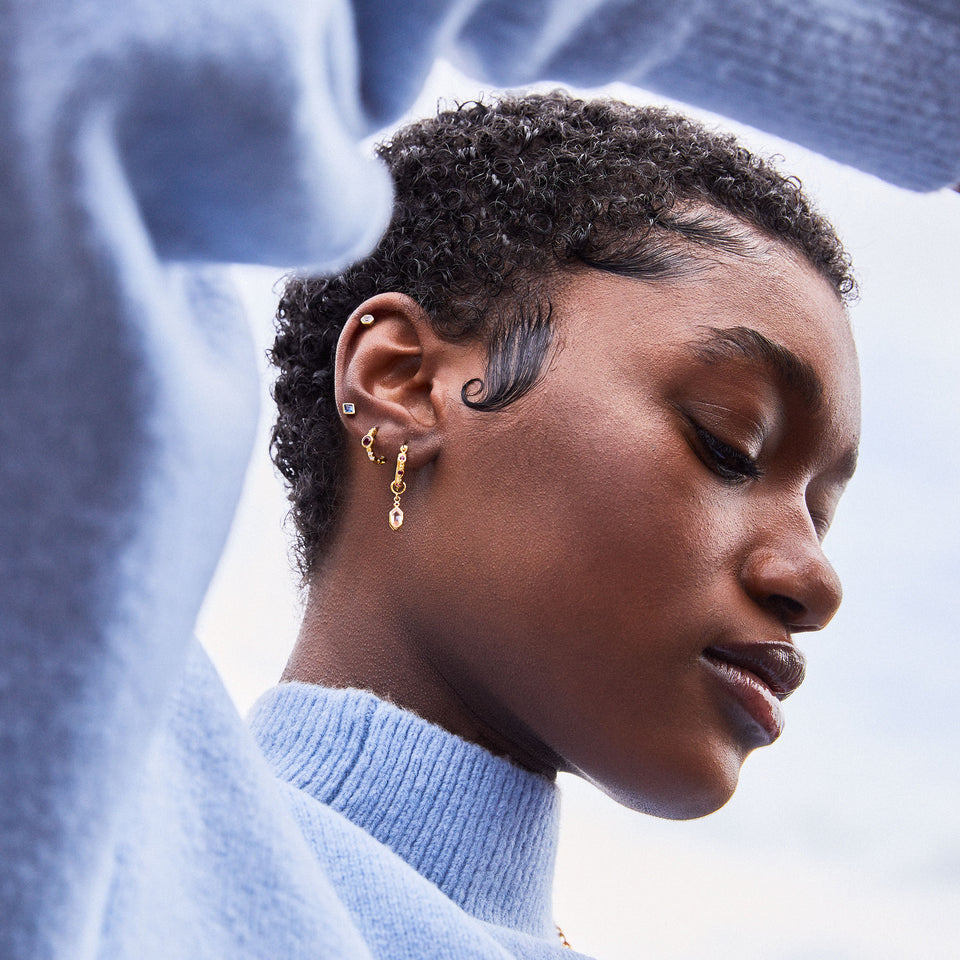Lena Gold Hoop Earrings + Hex Charms